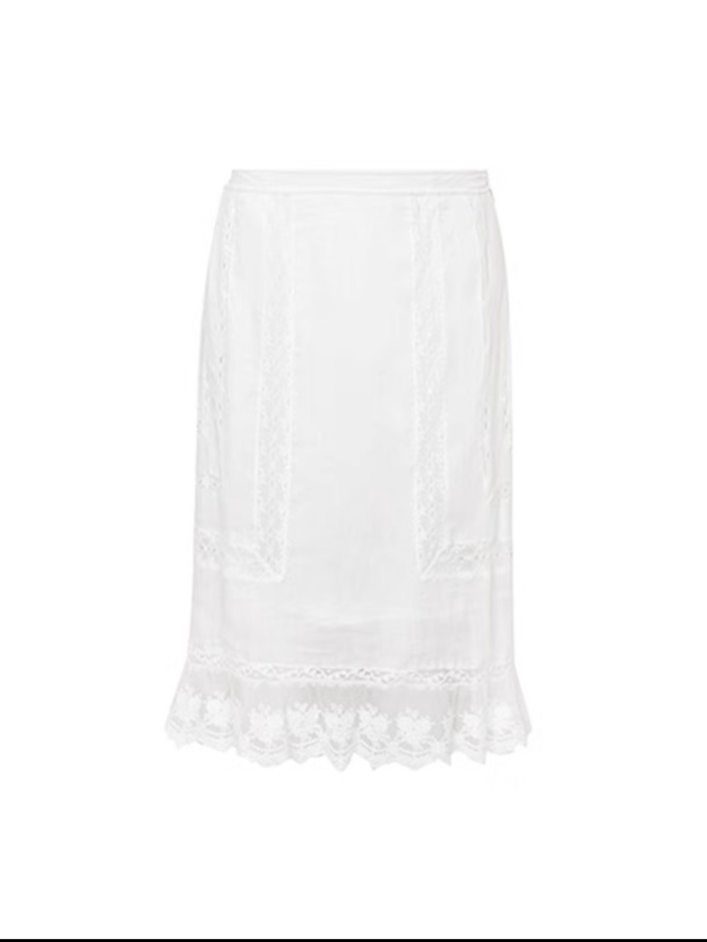 White Lace-Trim Straight Skirt
